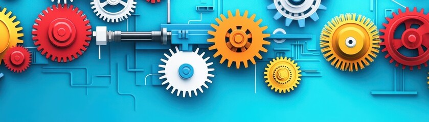 Aufkleber - Factory machinery with rotating gears, clean lines, flat design illustration