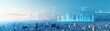 © taweesak - A panoramic view of a cityscape with floating graphical data and rate analysis visualizations