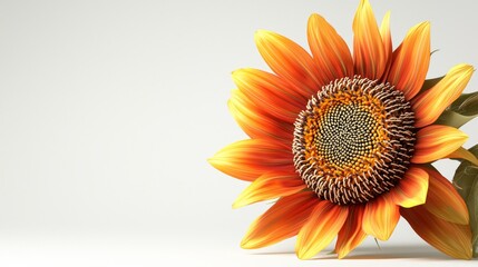 Wall Mural - Vibrant 3D Sunflower Model with Intricate Petal Textures on White Background