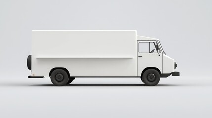 White food truck on a plain white background, perfect for branding visualization, with sleek, minimal details for customization