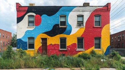 Poster - Colorful Mural on Brick Building