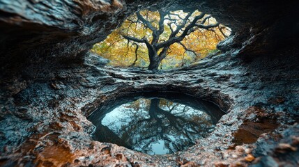 Canvas Print - Reflective Tree in a Rock Pool