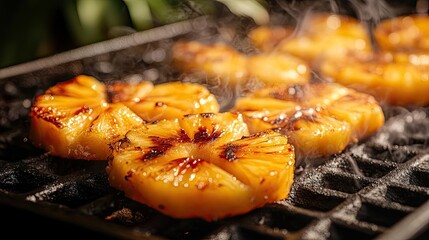 Grilled pineapple slices infused with caramelization, perfect for summer recipes, desserts, or tropical dishes.