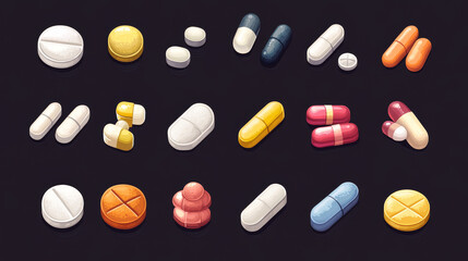 This image shows different types of pills and capsules. It's perfect for websites or designs about medicine, drugs, or healthcare.