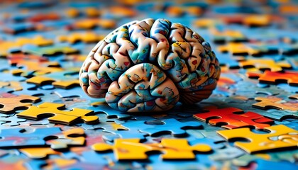 Innovative Exploration of a Puzzle Brain Amidst Scattered Pieces Highlighting Mental Challenges and Cognitive Science