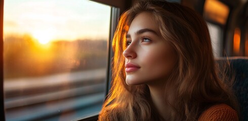 woman portrait looking out train window