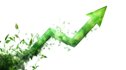 3D arrow graph illustrating growth and success in business finance with a green upward direction