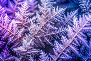 Wall Mural - Close-up of purple and blue fern leaves with detailed texture