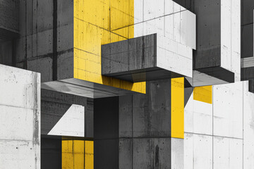 Abstract Geometric Composition in Yellow and Gray Modern Architecture