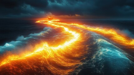 Canvas Print - Fiery Wake of a Ship