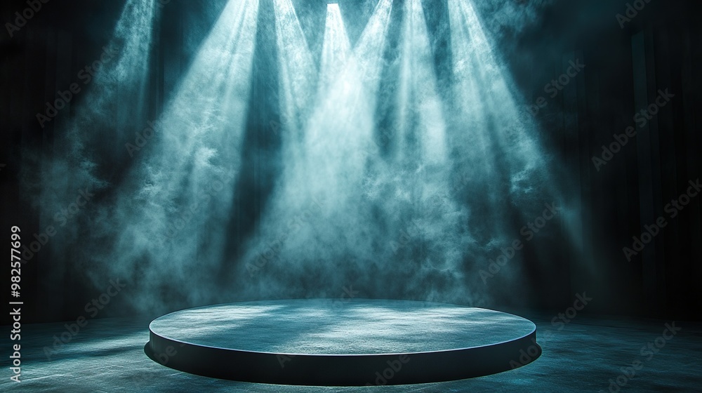 Illuminated center stage with bold spotlight casting dramatic lighting ...