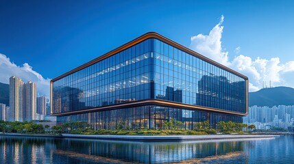 Canvas Print - Modern Glass Office Building in Urban Cityscape