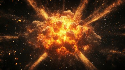 Wall Mural - A fiery explosion with sparks flying outwards.