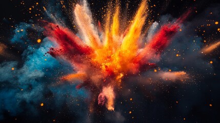 Wall Mural - Colorful powder explosion on black background.