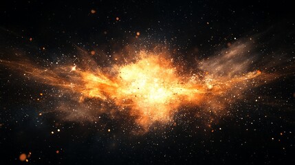 Wall Mural - Fiery explosion with sparks and smoke on black background.