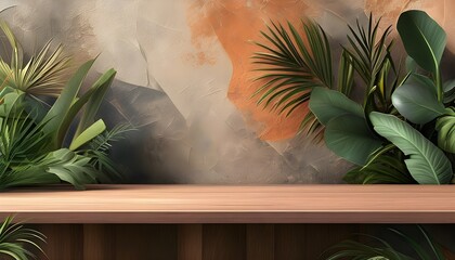 Wall Mural - Tropical Summer Abstract Desktop Background Featuring Brown Textures and Artistic Plant Collage Design