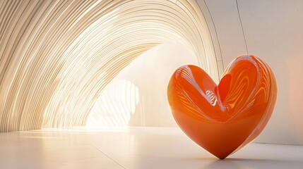 Sticker - Orange Heart Sculpture in Modern Architecture