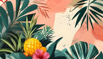 Wall Mural - Vibrant Tropical Collage with Plants and Fruits: Summer-Themed Abstract Design for Lively Backgrounds and Creative Projects