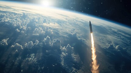 A rocket release captured from space, with Earth curvature in the background