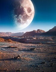 Canvas Print - Fantasy alien planet. Mountain and sky at night. 3D illustration