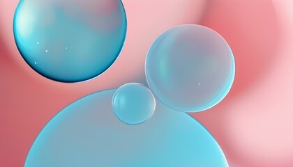 Wall Mural - Elegant geometric abstraction in pastel tones with pink macro elements and blue bubbles on a soft beige background