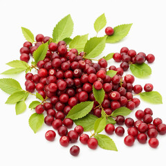 Wall Mural - Fresh cranberry with leaves, isolated on white background