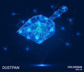 Wall Mural - Hologram dustpan. Dustpan made of polygons, triangles, dots, and lines. Low-poly dustpan structure of connections. Technology concept vector.