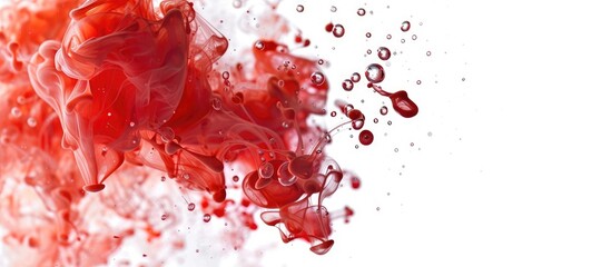 Abstract Red Cloud In Liquid With Bubbles On Surface Isolated On White