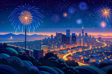 Wall Mural - fireworks in the city