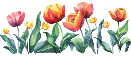 Wall Mural - Spring Tulip Flowers Isolated On White Background