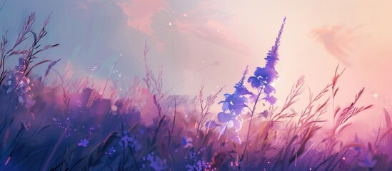 Wall Mural - Violet Flower In Grass Land