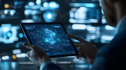 Futuristic Digital Dashboard with Holographic Data Visualization and Analytics