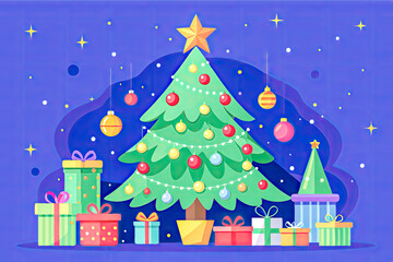 Wall Mural - christmas tree and gifts