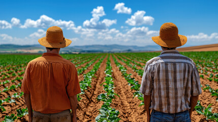 farmers standing in a droughtaffected field, visualizing the environmental impact of climate change 