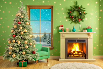 Wall Mural - fireplace with christmas decorations