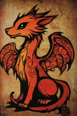 Wall Mural - Fiery Dragon Creature Illustration