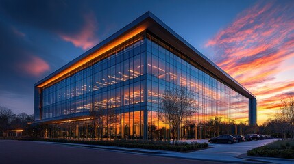 Canvas Print - Modern Glass Building Against a Vibrant Sunset