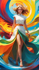 Wall Mural - Fantasy composition featuring a young woman with a swirl of colorful paint