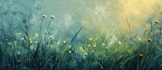 Sticker - Artistic Background Of Grass And Flowers