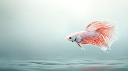 A solitary betta fish swimming gracefully in a clean tank. The empty space in the background allows for easy addition of text.