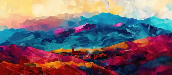 Canvas Print - A Village And Hills In Colors