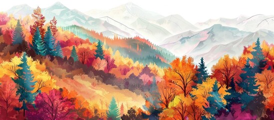 Canvas Print - Autumn Landscape Colored Forest On The Mountains