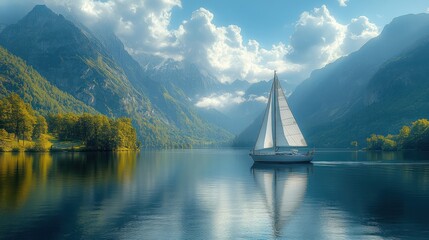 Poster - Sailboat on a Mountain Lake