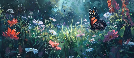 Canvas Print - Butterfly In The Garden During The Summer