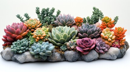 A vibrant arrangement of colorful succulents in a decorative display.