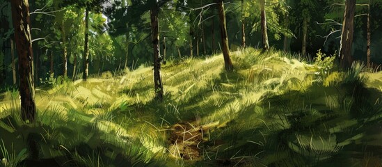 Canvas Print - Forest In The Summer Soil Covered With Wild Grass