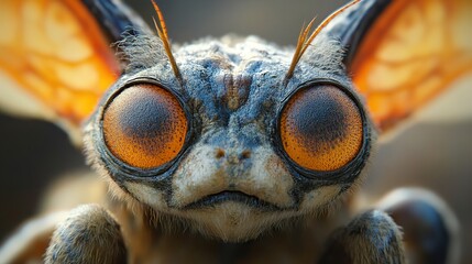 Wall Mural - Close-Up Macro Photography of a Fantasy Insect with Orange Eyes