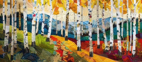 Wall Mural - Birch Trees Patchwork No Michi Seven Star Tree Patchwork Road Summer