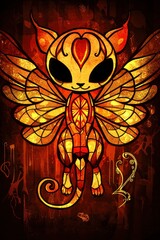 Poster - Stained Glass Cat with Wings