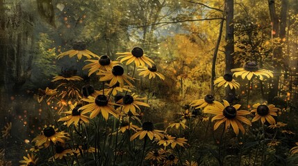 Wall Mural - Autumn Black Eyed Susan Being Pollinated